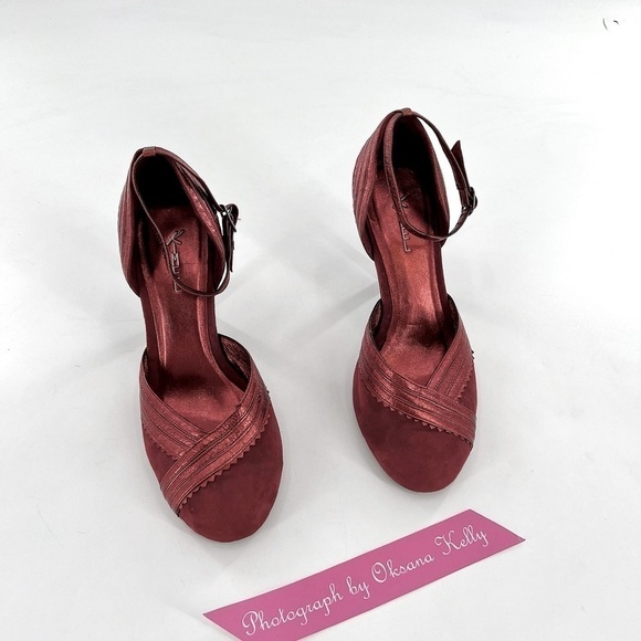 KIMEL  DESIGH STUDIO VERO CUOIO  LADIES SHOES HEELS SIZE 7 Burgundy Suede - Picture 9 of 12